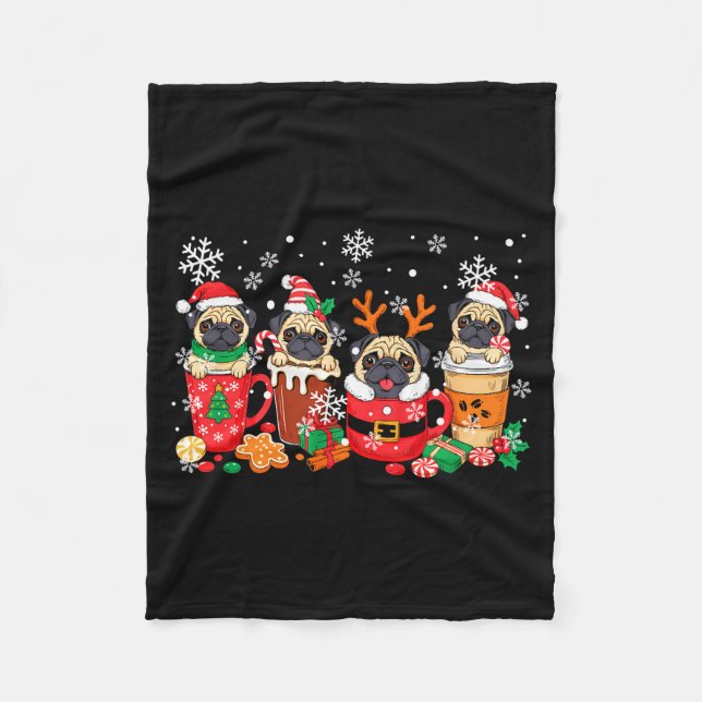 Group Santa Reindeer Pugs In Coffee C Christmas  Fleece Blanket (Front)