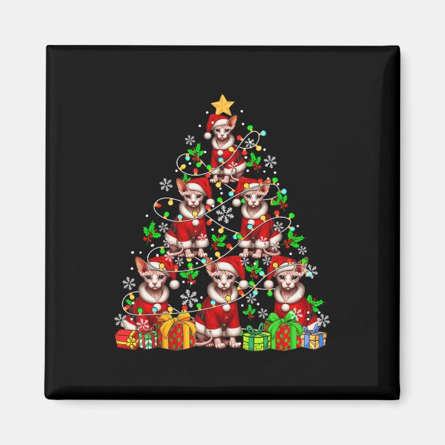 Group Santa Sphynx Cats As Xmas Tree Colourful Lig Magnet (Front)