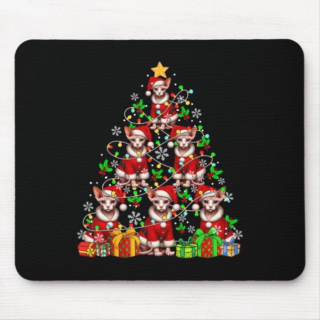 Group Santa Sphynx Cats As Xmas Tree Colourful Lig Mouse Pad (Front)