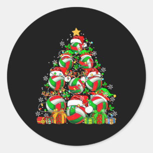 Group Santa Volleyball Equipment As Xmas Tree Cost Classic Round Sticker