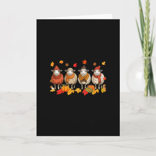 Group Sheeps Thanksgiving Fall Leaves Pumpkins Far Card