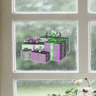 Group Shiny Wrapped Christmas Present Green Purple