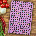Group Spring Black Sitting Rabbits Flowers Pink Tea Towel<br><div class="desc">This kitchen hand towel is pink with a group of sitting spring time rabbits wearing colourful flowers around their necks with a sprinkling of different coloured flower petals.</div>