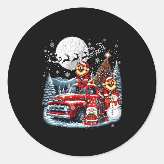 Group Xmas Gnome Snowman Santa Chow Chows On Ckup  Classic Round Sticker (Front)