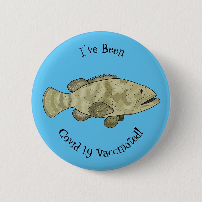 Grouper fish cartoon illustration 6 cm round badge (Front)