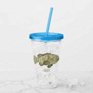 Grouper fish cartoon illustration acrylic tumbler