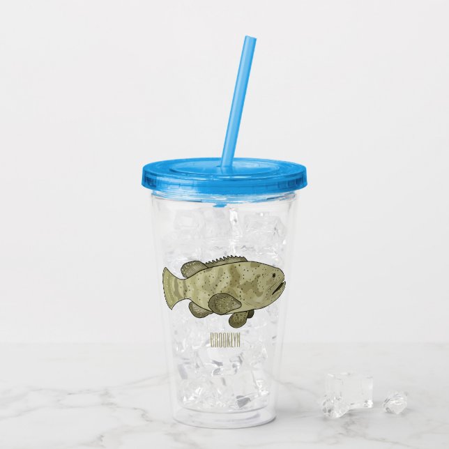 Grouper fish cartoon illustration acrylic tumbler (Back Ice)