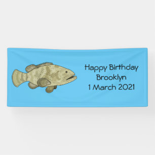 Grouper fish cartoon illustration banner