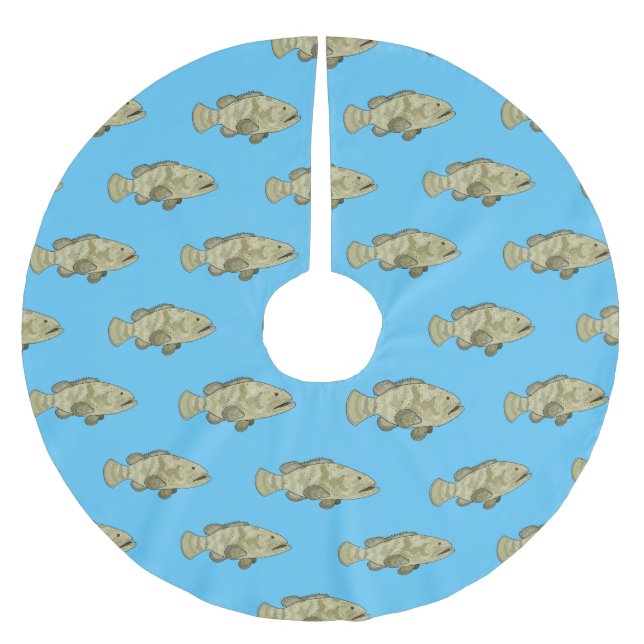 Grouper fish cartoon illustration brushed polyester tree skirt (Front)