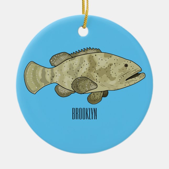 Grouper fish cartoon illustration ceramic tree decoration (Front)