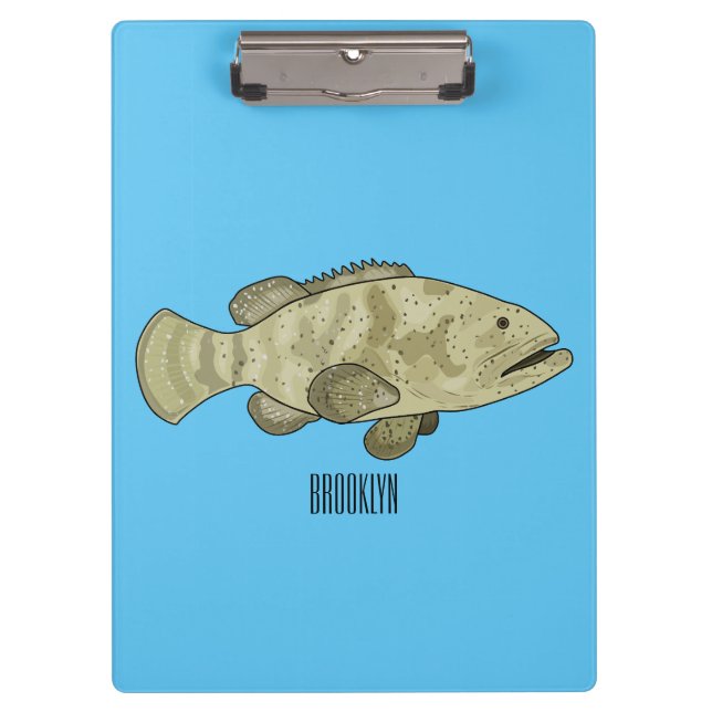 Grouper fish cartoon illustration clipboard (Front)