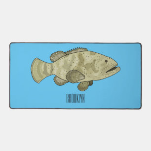 Grouper fish cartoon illustration desk mat