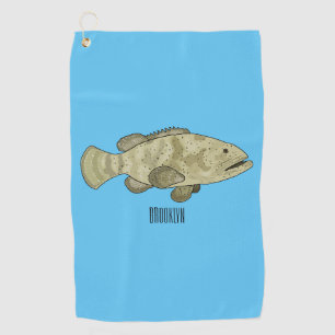 Grouper fish cartoon illustration golf towel