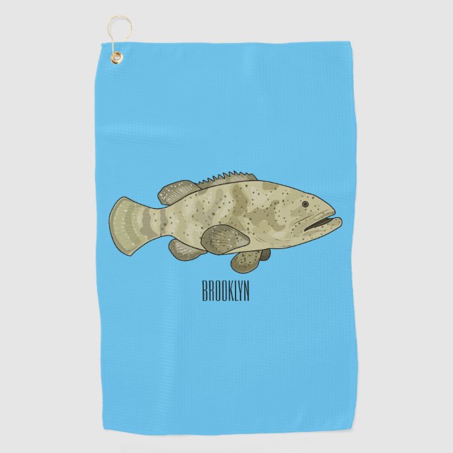 Grouper fish cartoon illustration golf towel (Front)