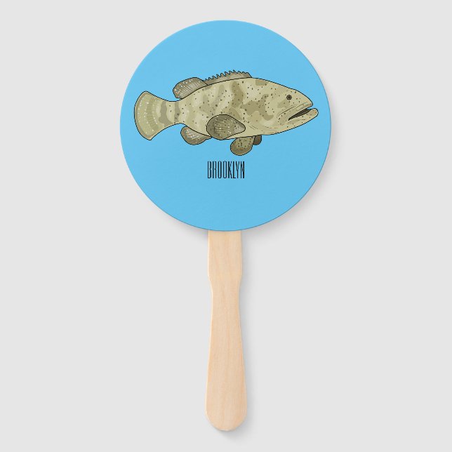 Grouper fish cartoon illustration hand fan (Front)