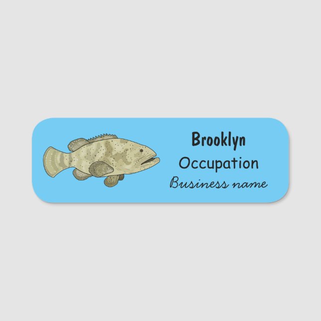 Grouper fish cartoon illustration name tag (Front)
