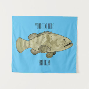 Grouper fish cartoon illustration tapestry