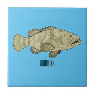 Grouper fish cartoon illustration tile