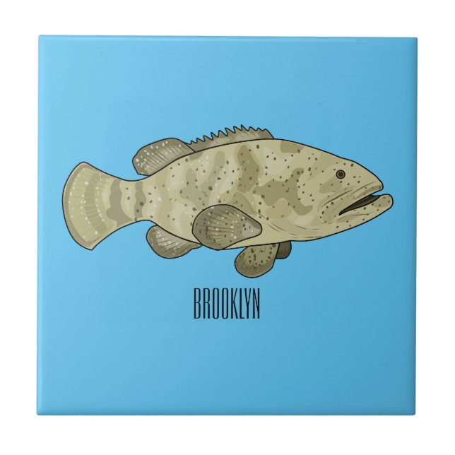 Grouper fish cartoon illustration tile (Front)