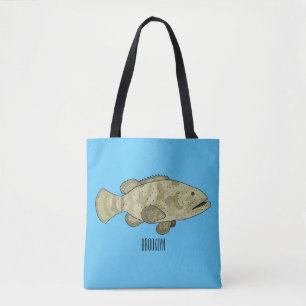 Grouper fish cartoon illustration tote bag