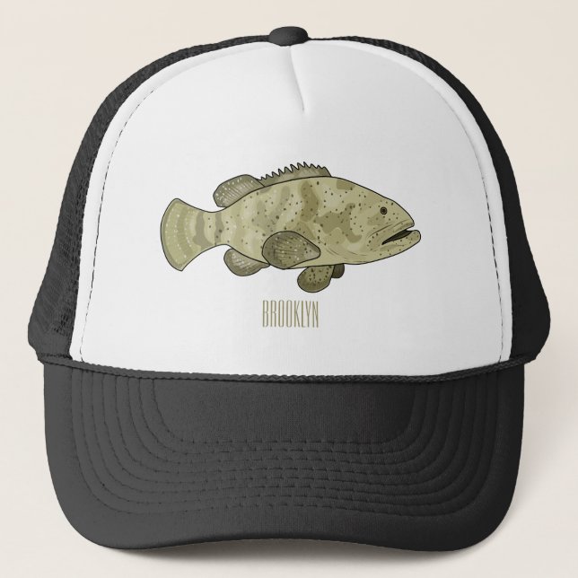 Grouper fish cartoon illustration trucker hat (Front)