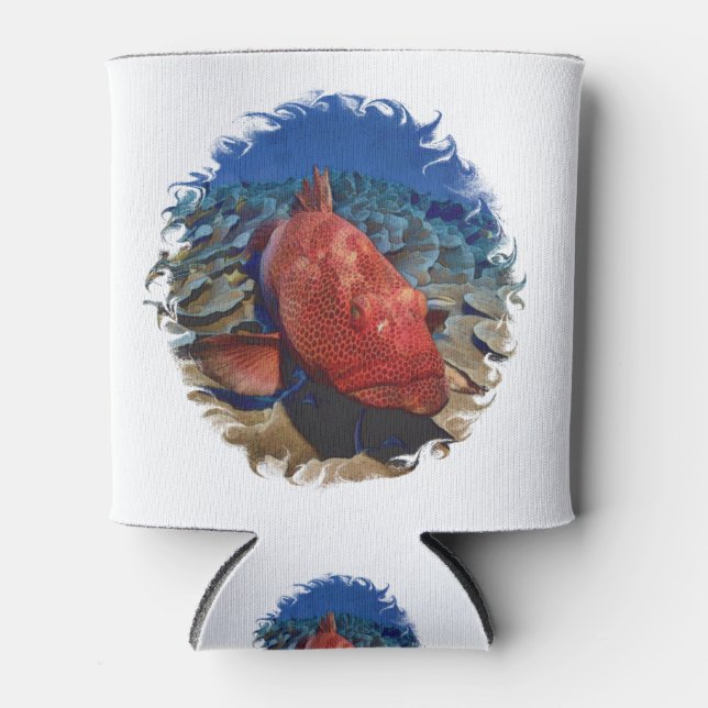 Grouper Fish On Coral Can Cooler (Front)
