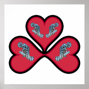 Grouper Twins - 3 Black-bordered Red Hearts    Poster