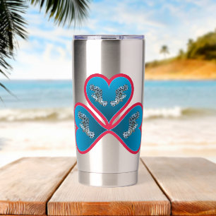 Grouper Twins - 3 Red-bordered Blue Hearts Insulated Tumbler