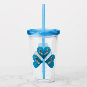Grouper Twins - Three Blue Heart Illustration Acrylic Tumbler