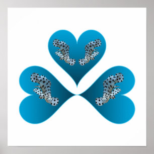 Grouper Twins - Three Blue Heart Illustration    Poster