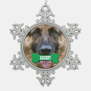 GROUPON Photo Pet with Custom Bone Name V02B Snowflake Pewter Christmas Ornament