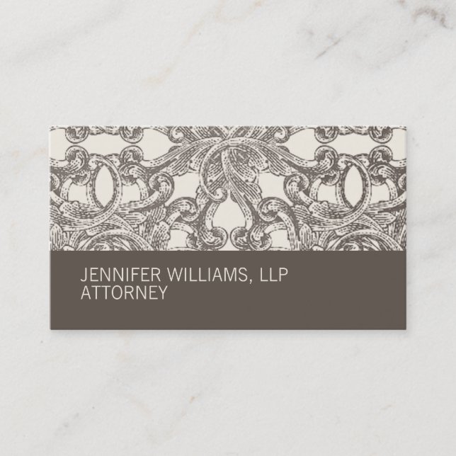 Groupon Taupe Damask Attorney Business Card (Front)
