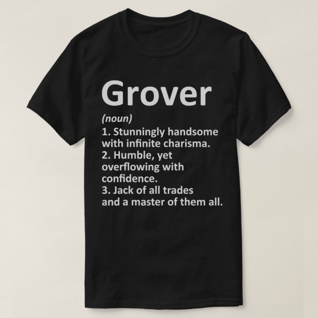 GROVER Definition Personalised Name Funny Birthday T-Shirt (Design Front)