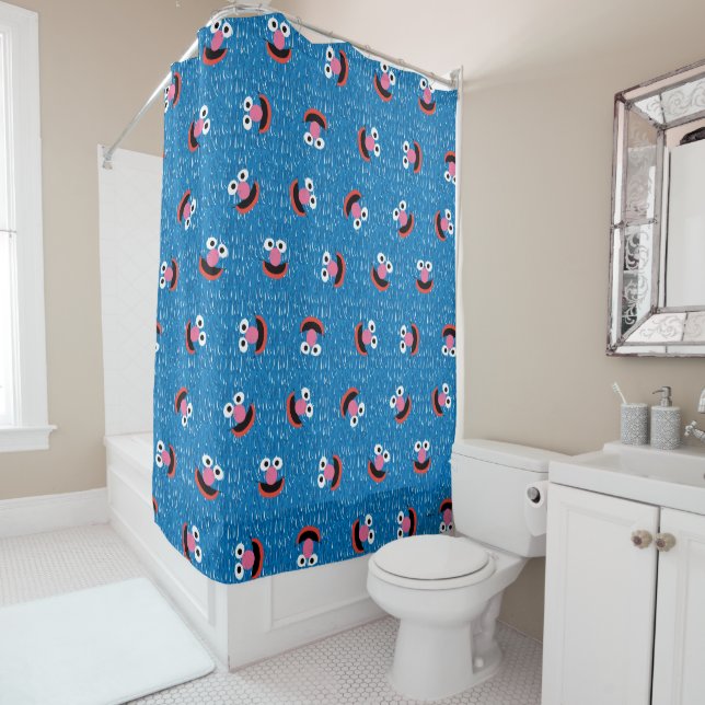 Grover Furry Face Pattern Shower Curtain (In Situ)