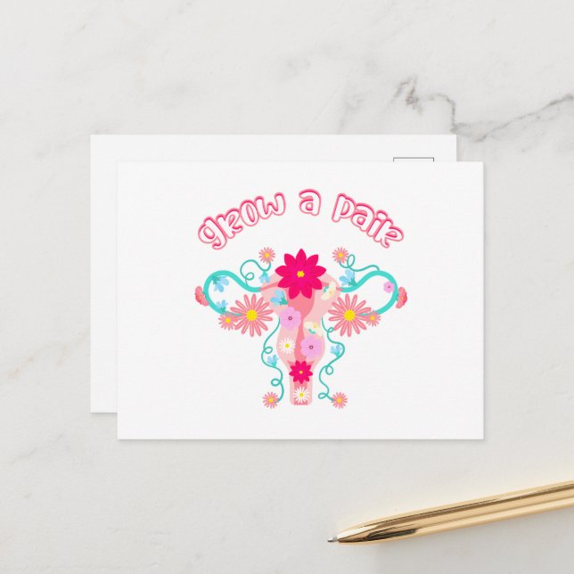 Grow A Pair - Feminist Empowered Women's Rights Postcard (Front/Back In Situ)