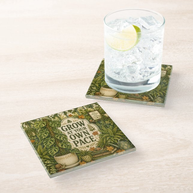 Grow At Your Own Pace Glass Coaster (Angled)
