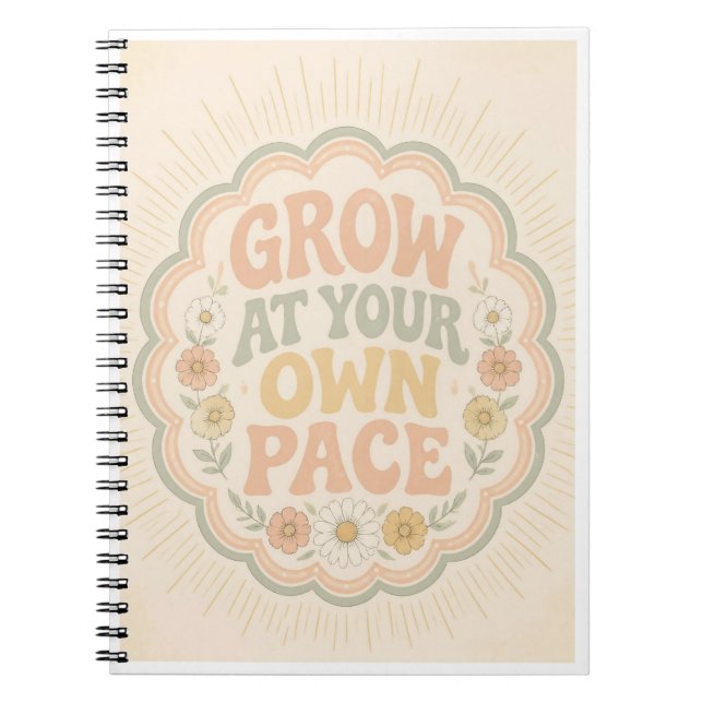 Grow At Your Own Pace Retro Notebook. Notebook (Front)