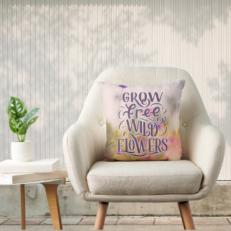 Grow Free Wild Flowers Boho Botanical Quote Cushion