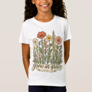 Grow in Grace Christian Floral Bible Verse Design T-Shirt