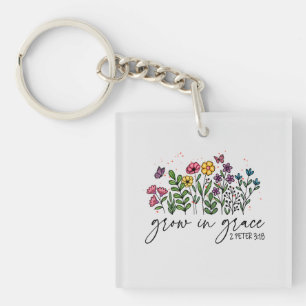 Grow in Grace - Floral Christian Key Ring