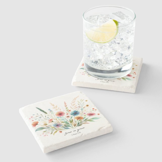 Grow in Grace floral Stone Coaster (Side)
