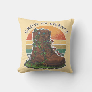 Grow In Silence Vintage Retro Nature Outdoor Pillo Cushion