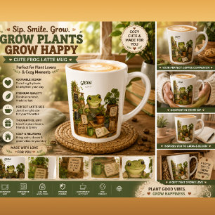 Grow Plants Cute Frog Latte Mug Cottagecore Gard