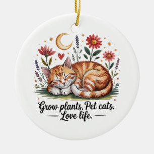 Grow Plants Pet Cats Love Life Cute Gardening Ceramic Tree Decoration