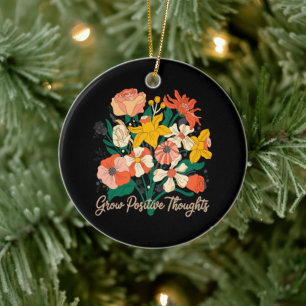 Grow Positive Thoughts – Inspirational Floral (9) Ceramic Tree Decoration