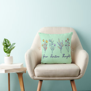Grow Positive Thoughts Wildflower Floral Plant  Cushion