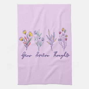 Grow Positive Thoughts Wildflower Floral Plant Tea Towel