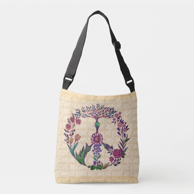Grow Your Garden colourful peace sign arty drawing Crossbody Bag (Front)