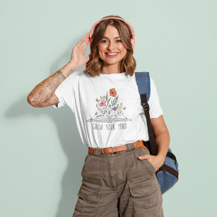 Grow Your Mind Boho Wildflower and Book Maternity T-Shirt