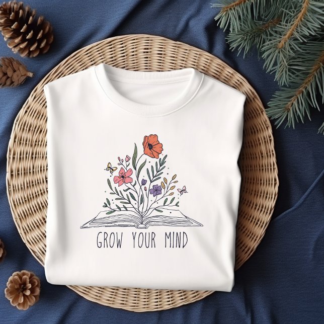 Grow your mind Boho Wildflower and book T-Shirt (Creator Uploaded)
